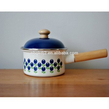 cast iron with enamel powder saucepan pot with wooden single handle